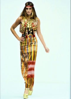 S/S 1993 Dolce & Gabbana Runway Metallic Ribbon Lace Patchwork Bustier Crop Top