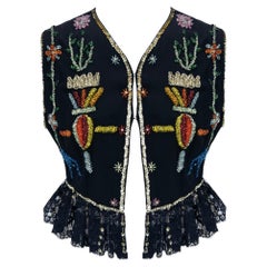 S/S 1993 Dolce & Gabbana Runway Multicolor Beaded Black Cropped Vest Top IT42