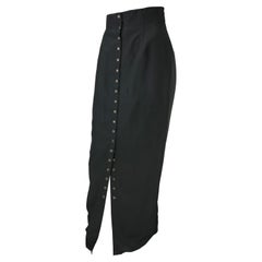 S/S 1993 Dolce & Gabbana Snap Front Black Floral Bodycon Pin Up Maxi Skirt