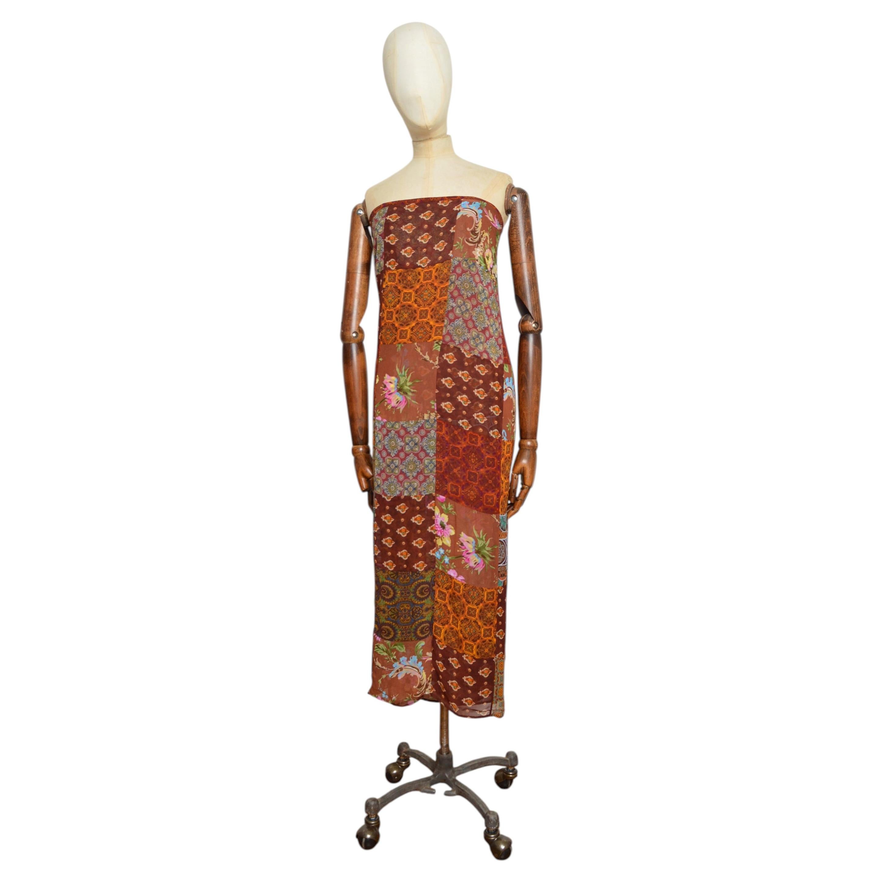 Robe cache-cœur en patchwork Dolce & Gabbana, collection printemps-été 1993 – Jupe longue en vente