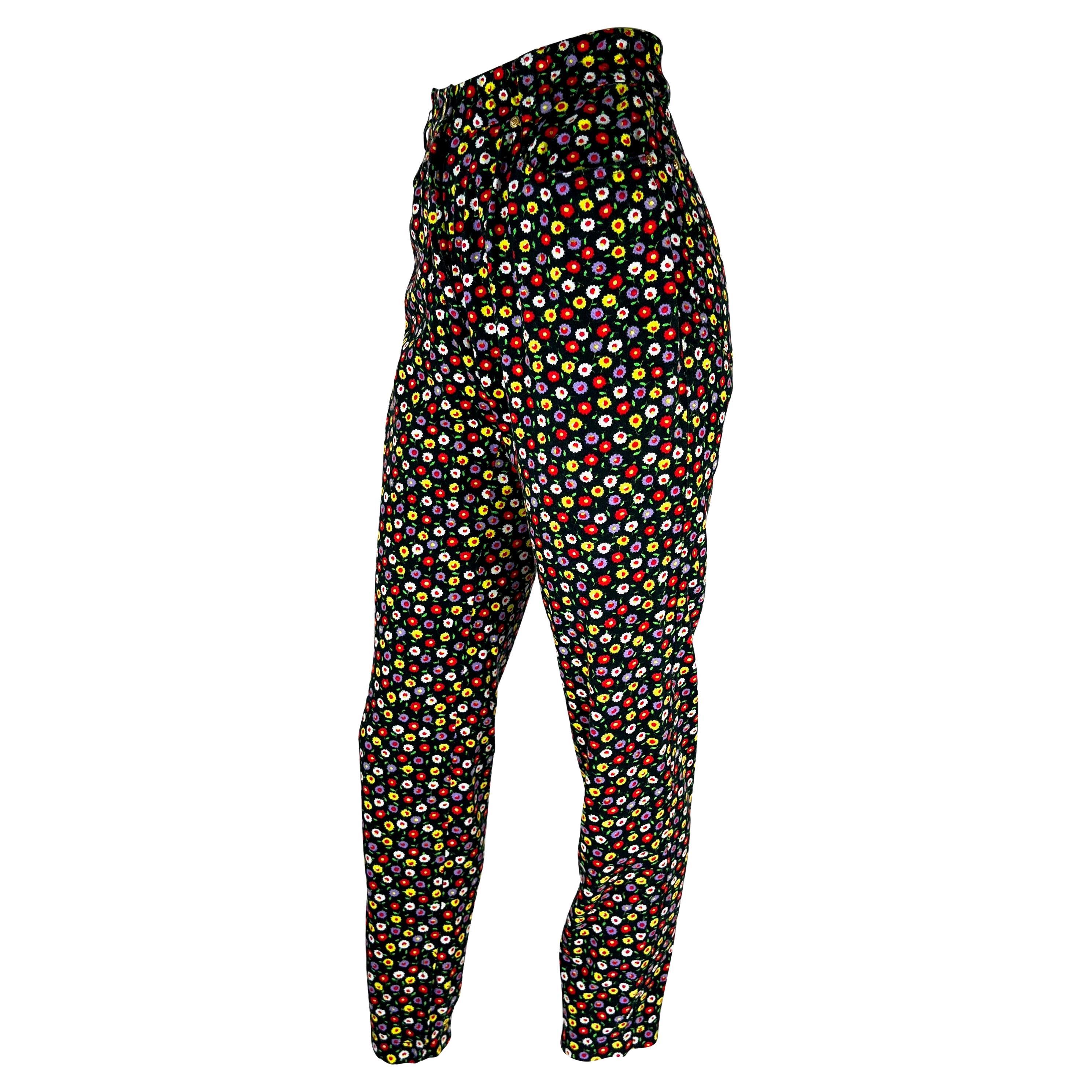 Nero Jeans Gianni Versace neri con stampa floreale Medusa in cotone elasticizzato P/E 1993 in vendita