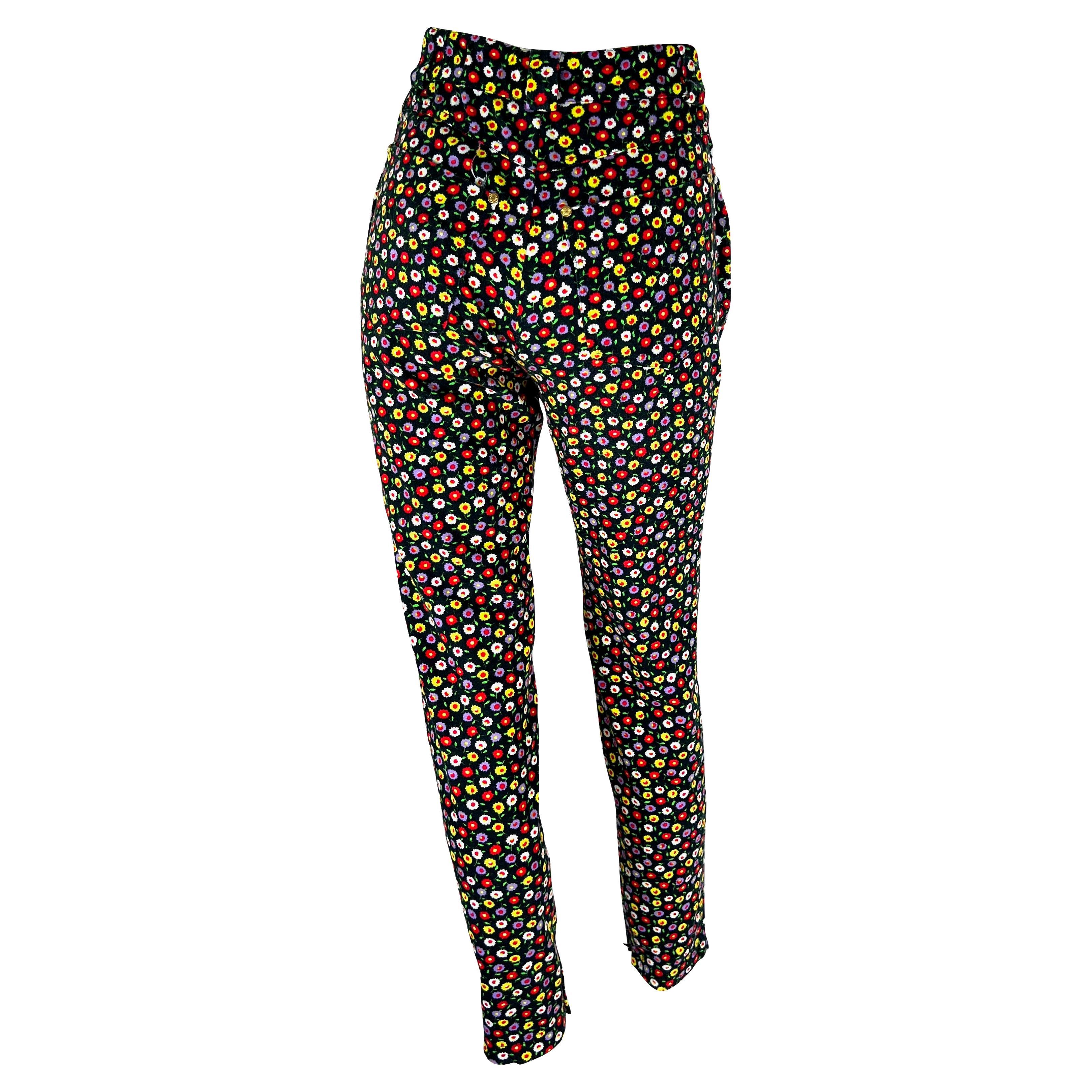 Donna Jeans Gianni Versace neri con stampa floreale Medusa in cotone elasticizzato P/E 1993 in vendita