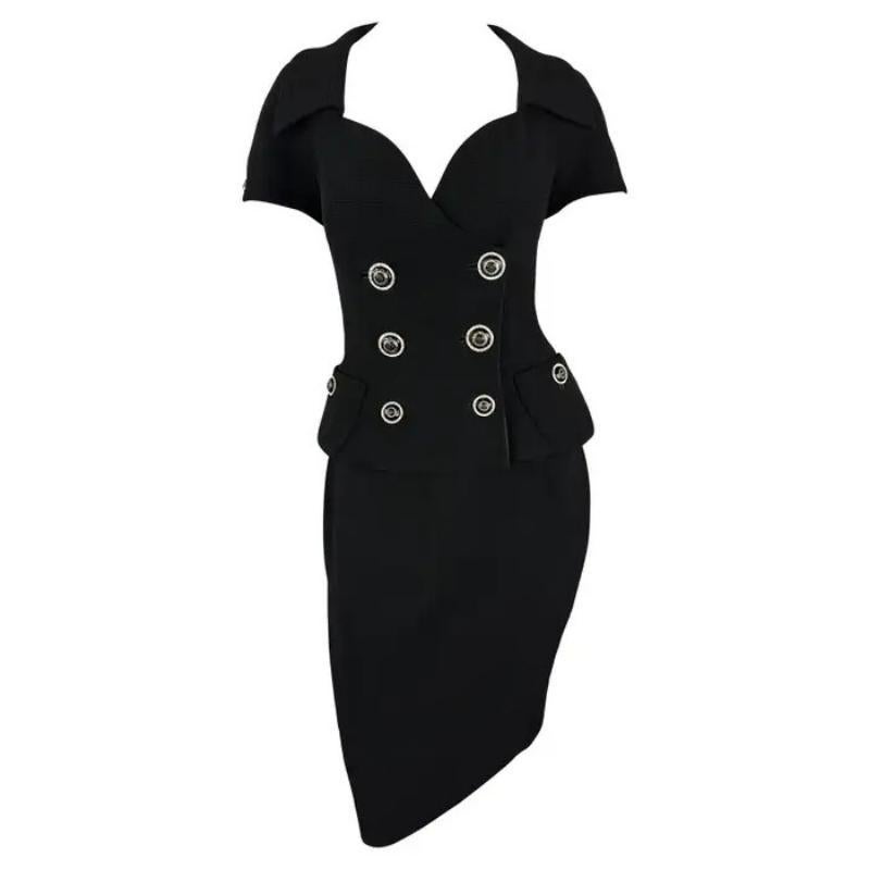 1993 Gianni Versace Zweireihiger Rock-Anzug mit schwarzer Waffelstrick