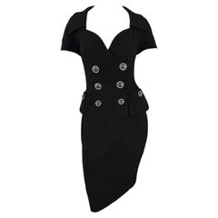 S/S 1993 Gianni Versace Black Waffle Knit Double Breasted Skirt Suit Set