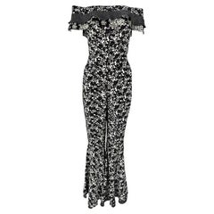 S/S 1993 - Gianni Versace - Combinaison évasée à fleurs noires et blanches à bascule cloche