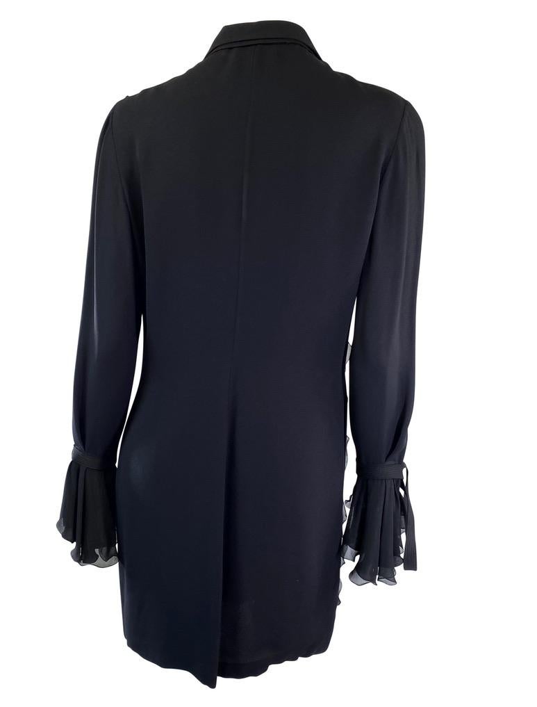 Noir Robe chemise noire à volants et rubans Gianni Versace Couture, P/E 1993  en vente