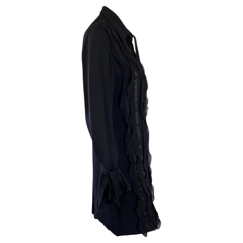 Robe chemise noire à volants et rubans Gianni Versace Couture, P/E 1993  Bon état - En vente à West Hollywood, CA