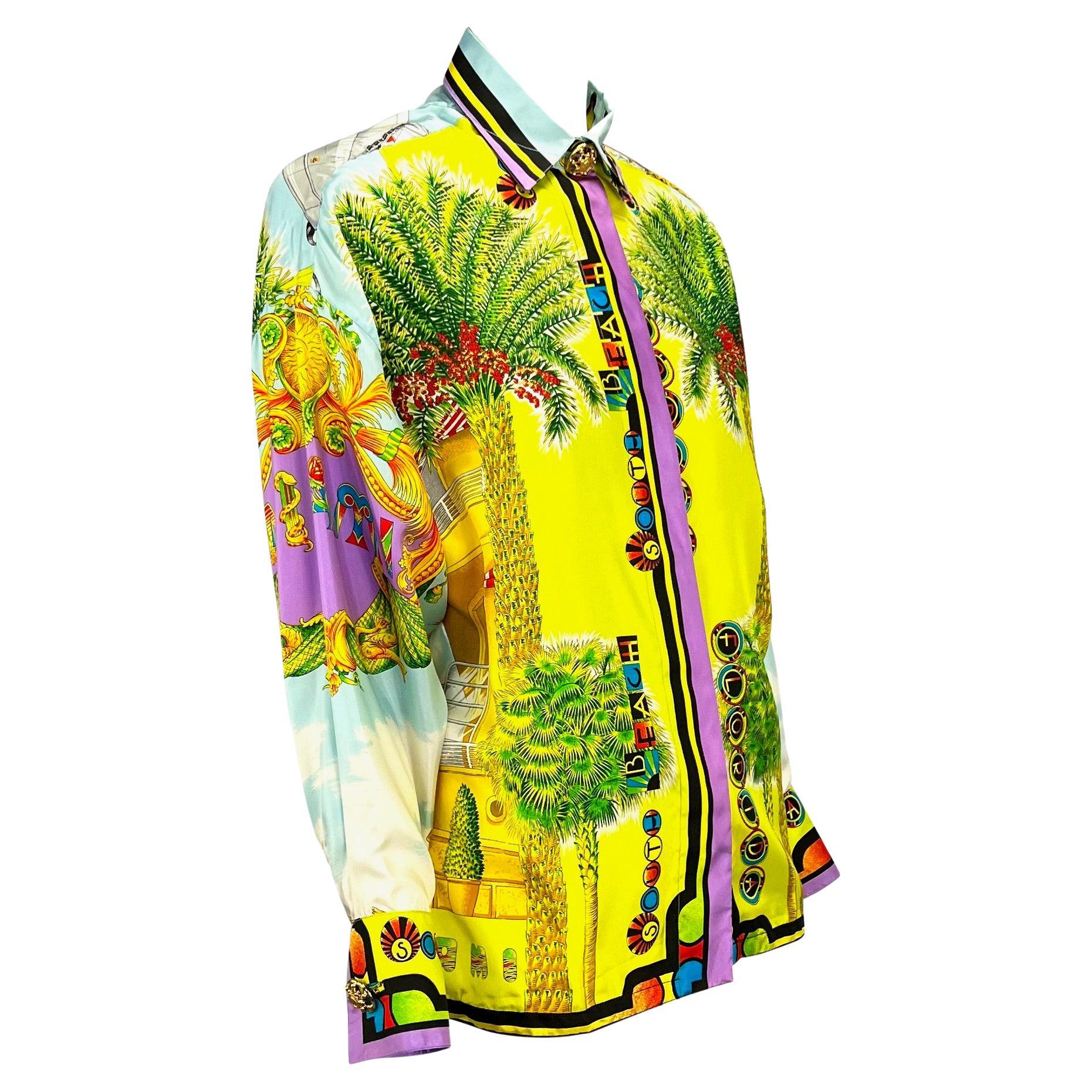 S/S 1993 Gianni Versace Couture Miami South Beach Print Shoulder Pad Button Down 4