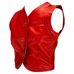 S/S 1993 Gianni Versace Couture Red Leather Yellow Silk Floral Medusa Vest