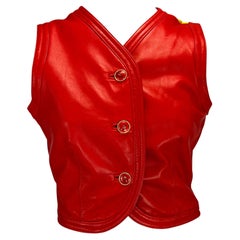 Gilet Méduse à fleurs en cuir rouge et soie jaune Gianni Versace Couture, P/E 1993