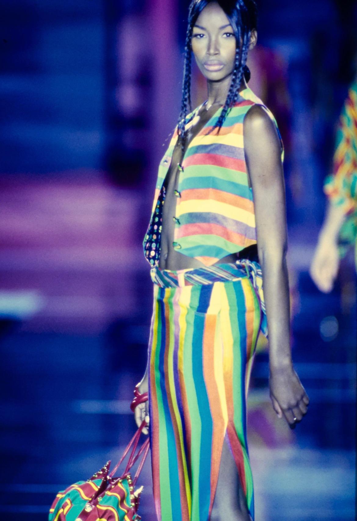 S/S 1993 Gianni Versace Couture Runway Ad Campaign Striped Silk Skirt Vest Set en vente 1