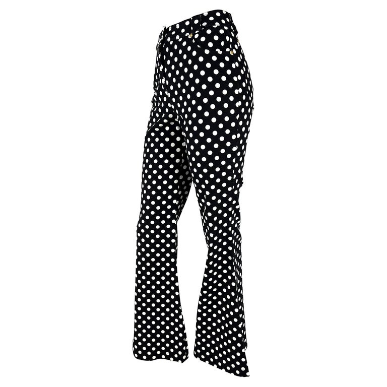 S/S 1993 Gianni Versace Couture Runway Black Polka Dot Flare Bell Bottom Jeans In Excellent Condition For Sale In Philadelphia, PA