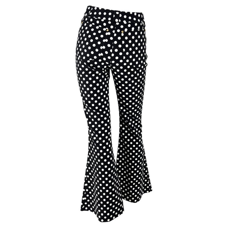 S/S 1993 Gianni Versace Couture Runway Black Polka Dot Flare Bell Bottom Jeans For Sale 3
