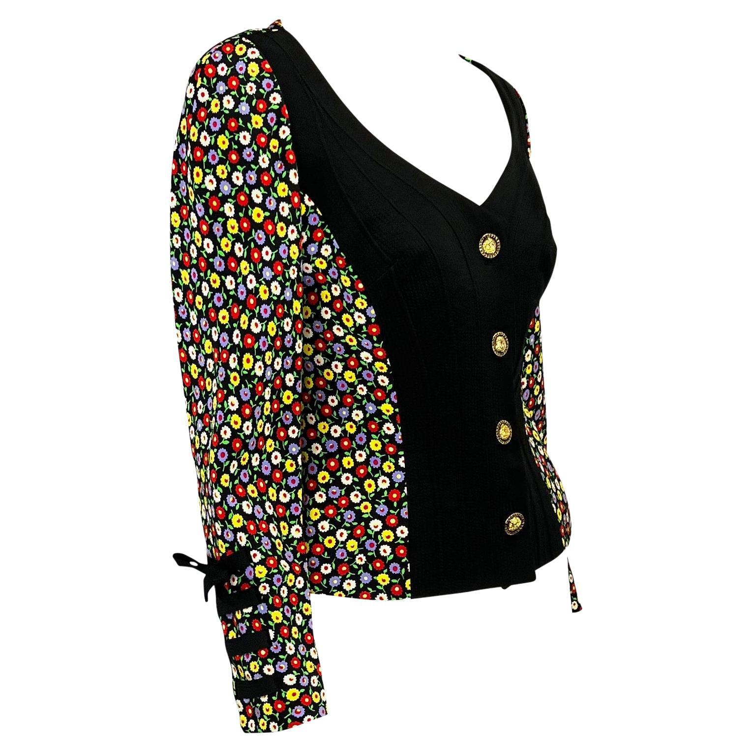 S/S 1993 Gianni Versace Couture Runway Floral Bustier Ribbon Blazer Jacket For Sale 3
