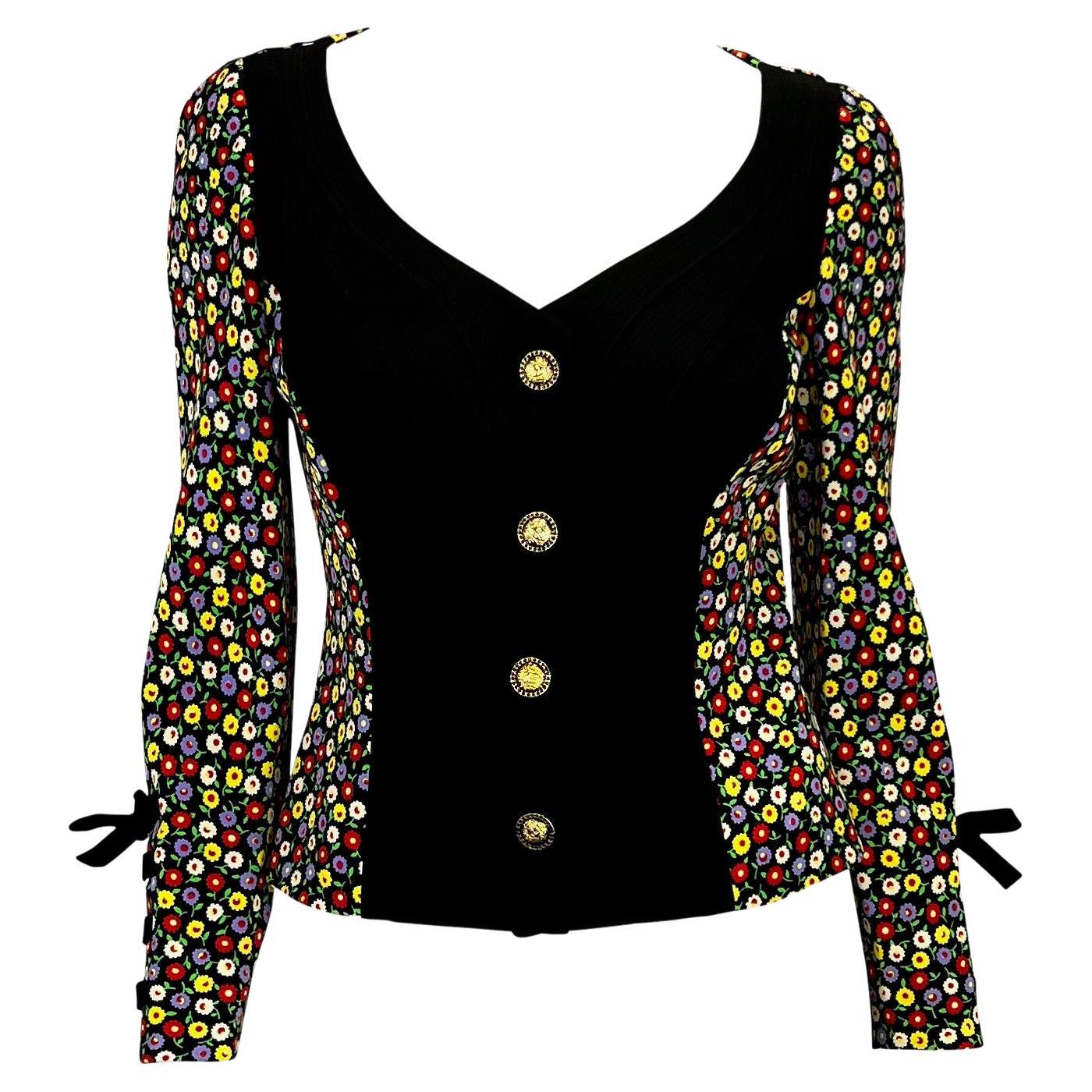 S/S 1993 Gianni Versace Couture Runway Floral Bustier Ribbon Blazer Jacket For Sale