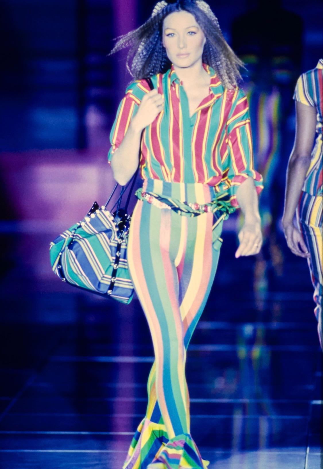 Red S/S 1993 Gianni Versace Couture Stripped Medusa Medallion Canvas Tote Runway For Sale