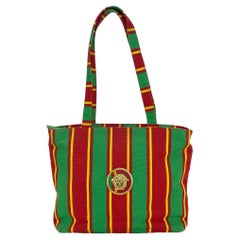S/S 1993 Gianni Versace Couture Stripped Medusa Medallion Canvas Tote Runway 