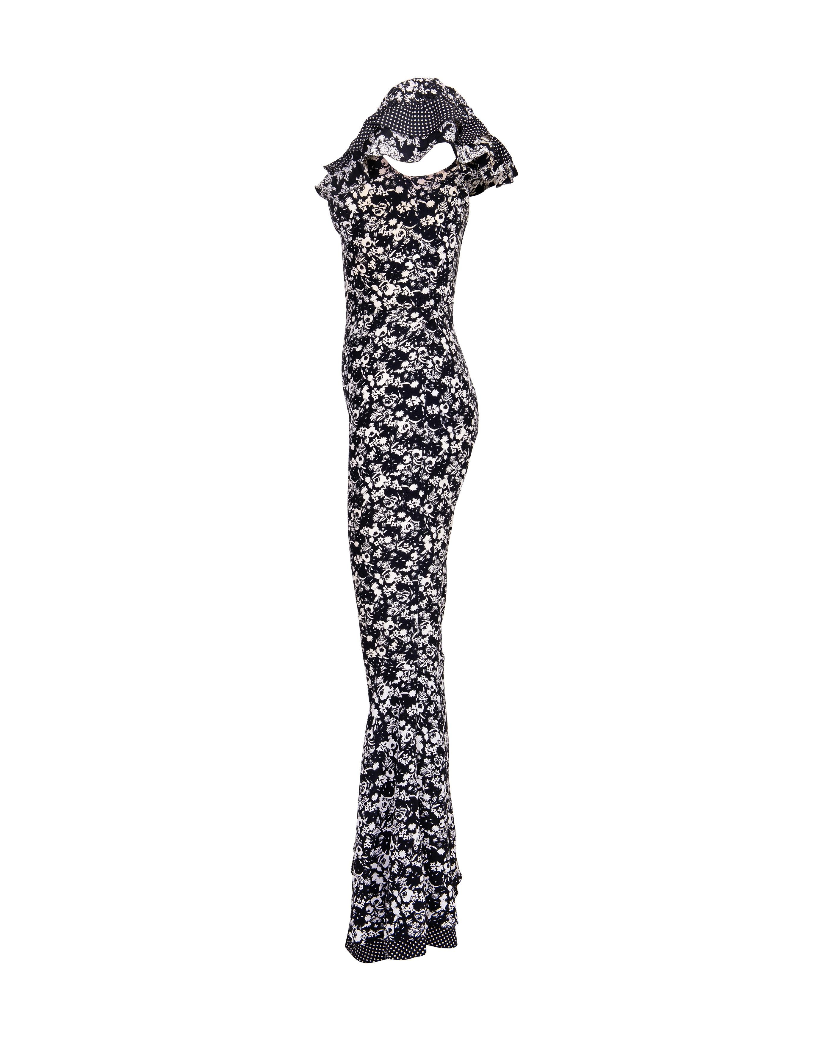 Women's S/S 1993 Gianni Versace Floral and Polka Dot Pattern Bell-Bottom Jumpsuit For Sale