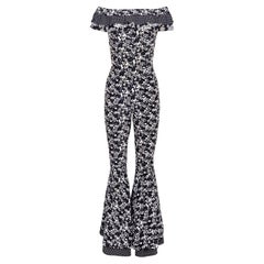 Retro S/S 1993 Gianni Versace Floral and Polka Dot Pattern Bell-Bottom Jumpsuit