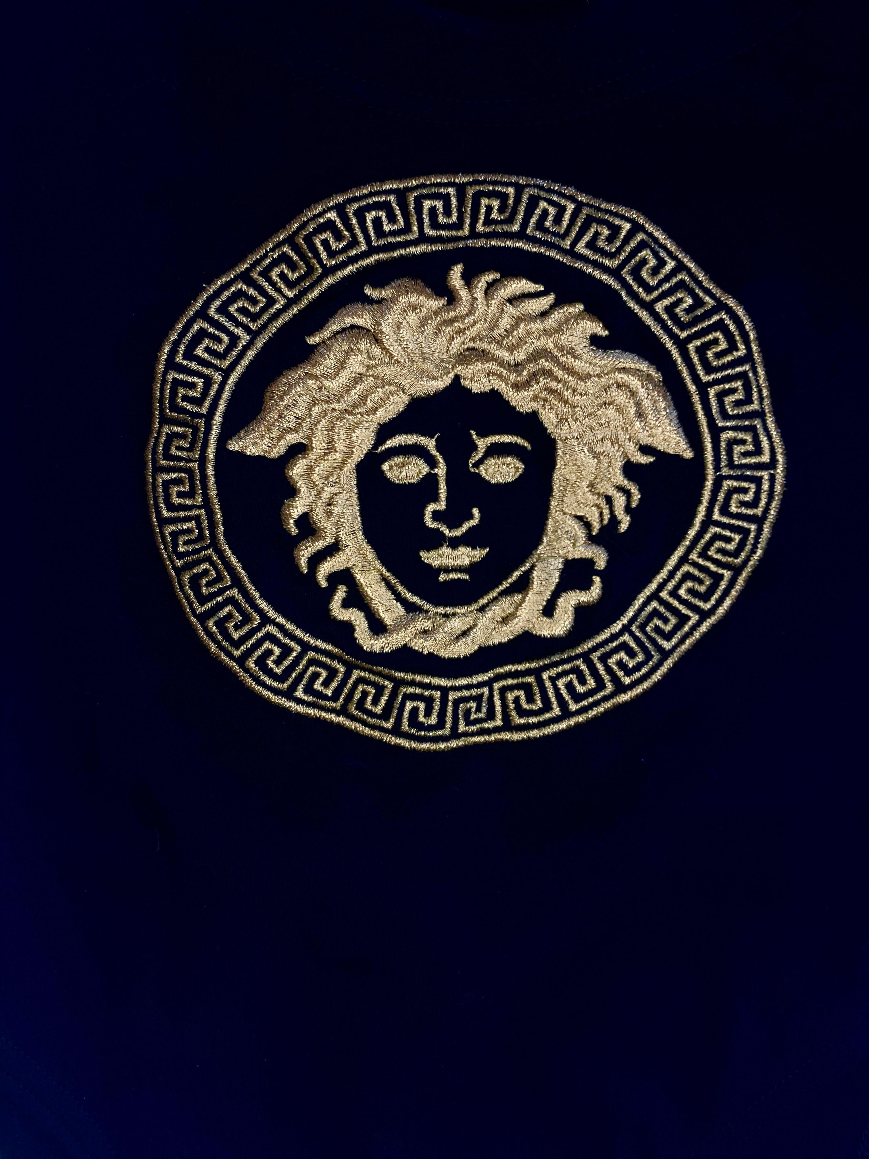 S/S 1993 Gianni Versace Gold Medusa Logo Embroidered Black Bodysuit In Good Condition For Sale In West Hollywood, CA