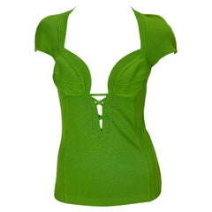 S/S 1993 Gianni Versace Green Stretch Knit Bustier Plunge Top