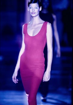 S/S 1993 Gianni Versace Runway Ad Red Plunging Back Sleeveless Dress