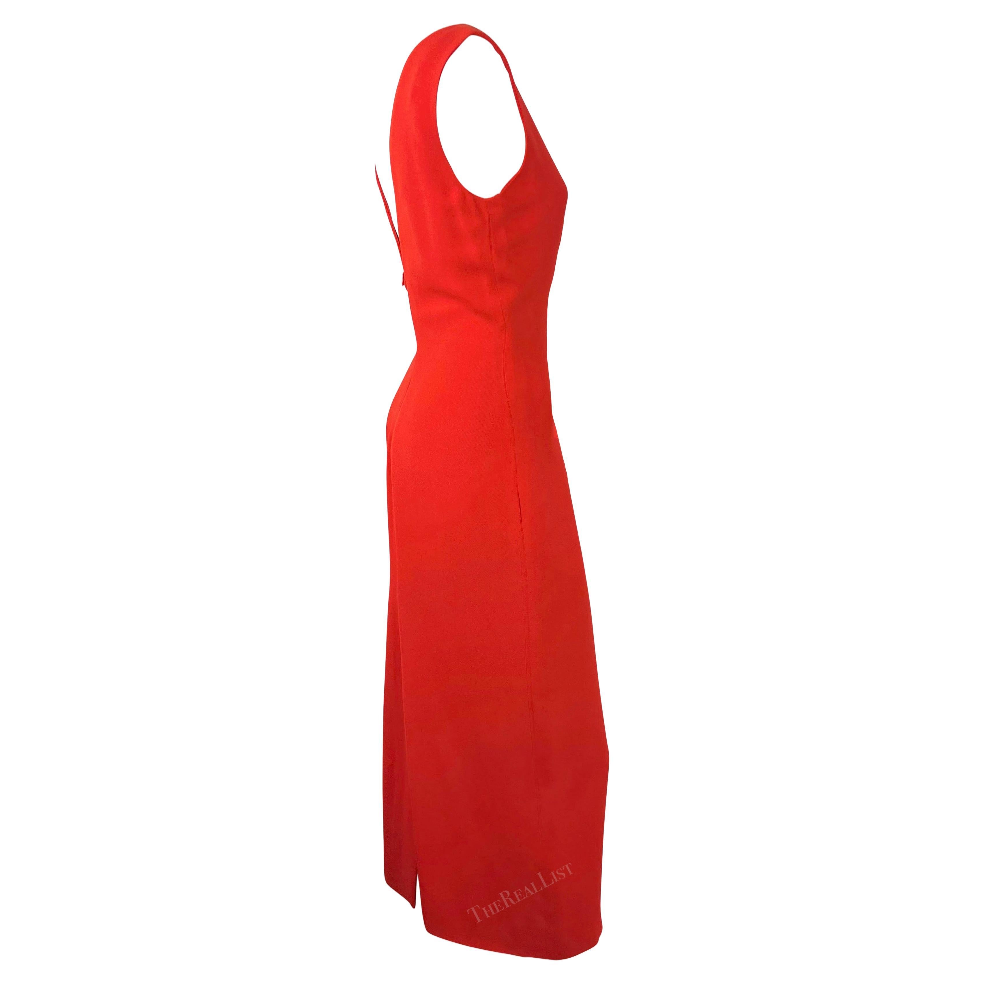 S/S 1993 Gianni Versace Runway Ad Red Plunging Back Sleeveless Dress For Sale 5