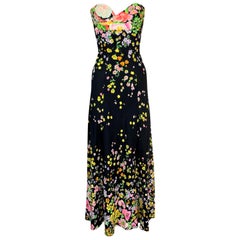 Vintage S/S 1993 Gianni Versace Runway Black Floral Strapless Bustier Gown Dress