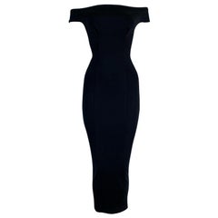 S/S 1993 Gianni Versace Runway Black Off Shoulder Bodycon Maxi Dress