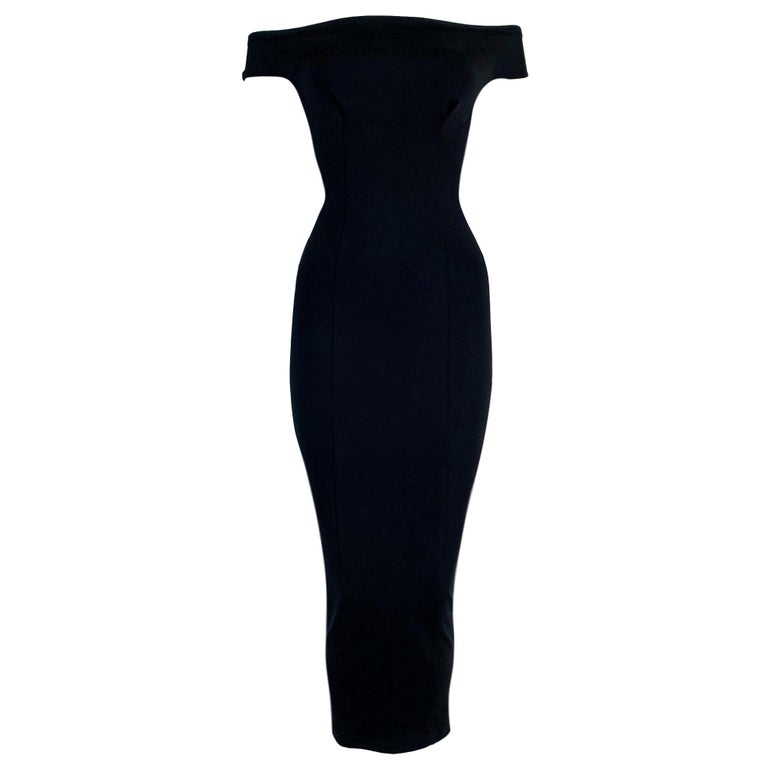 S/S 1993 Gianni Versace Runway Black Off Shoulder Bodycon Maxi Dress at ...