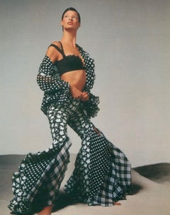S/S 1993 Gianni Versace Runway Black White Sheer Polka Dot Floral Ruffle Top