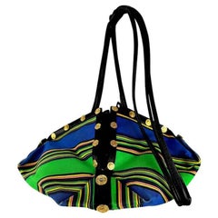 S/S 1993 Gianni Versace Runway Medusa Medallion Blue Striped Drawstring Bag