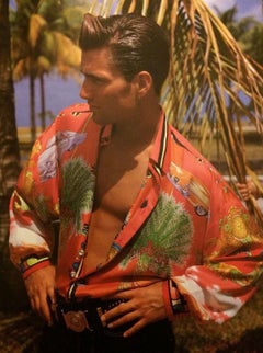 S/S 1993 Gianni Versace South Beach Miami Sunset Orange Red Florida Print Tights