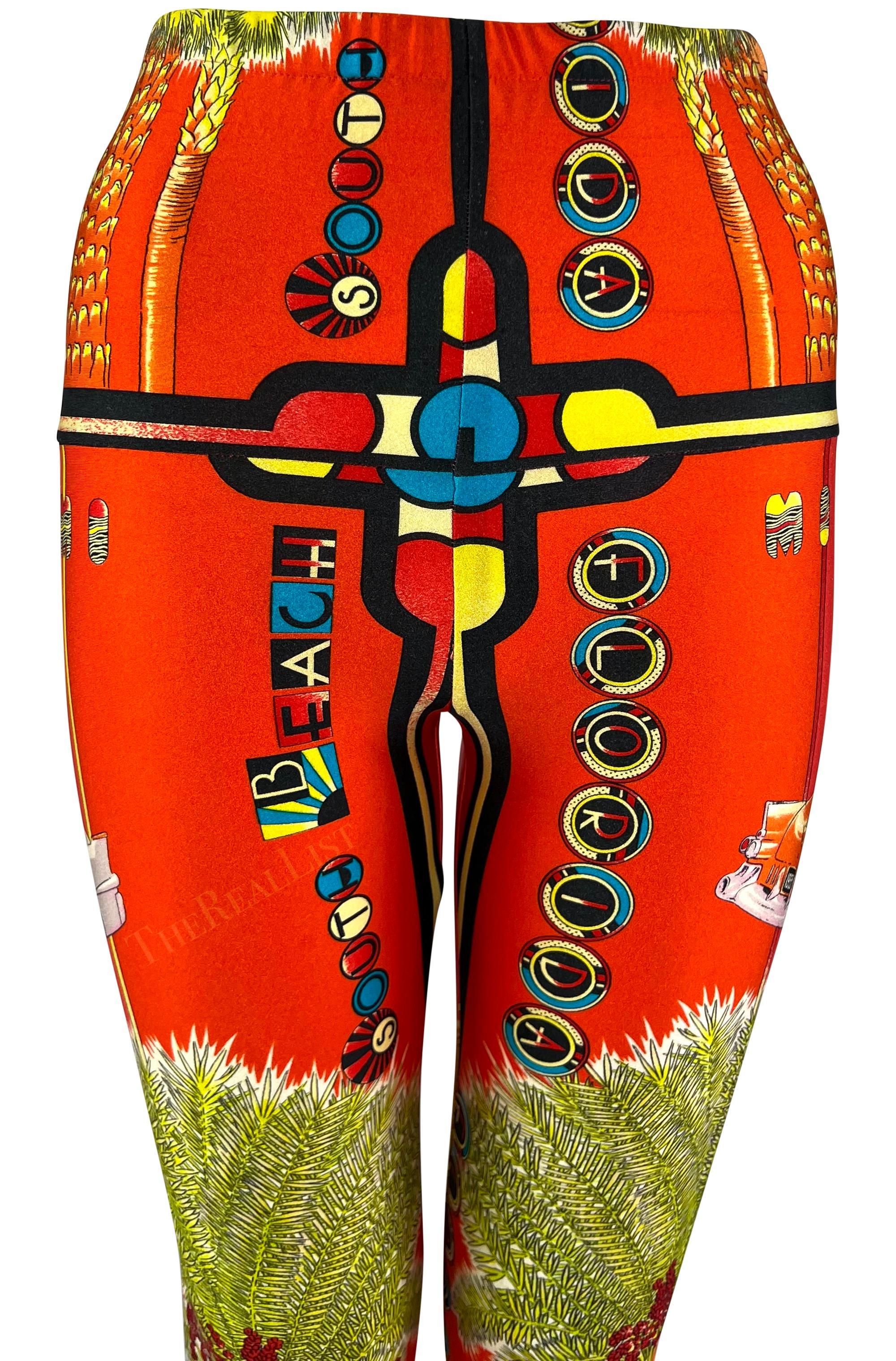 S/S 1993 Gianni Versace South Beach Miami Sunset Orange Red Florida Print Tights In Excellent Condition For Sale In West Hollywood, CA