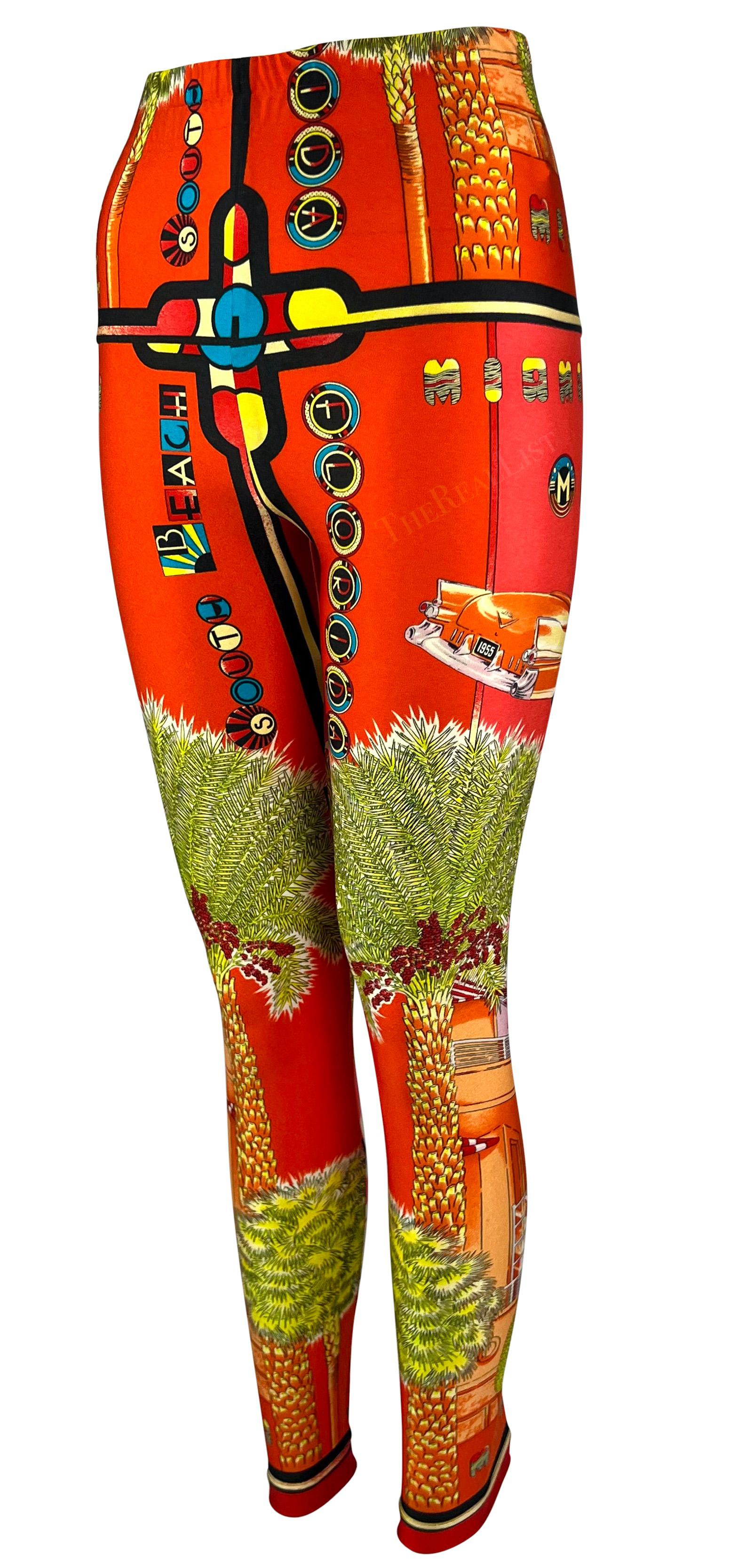 Women's S/S 1993 Gianni Versace South Beach Miami Sunset Orange Red Florida Print Tights For Sale