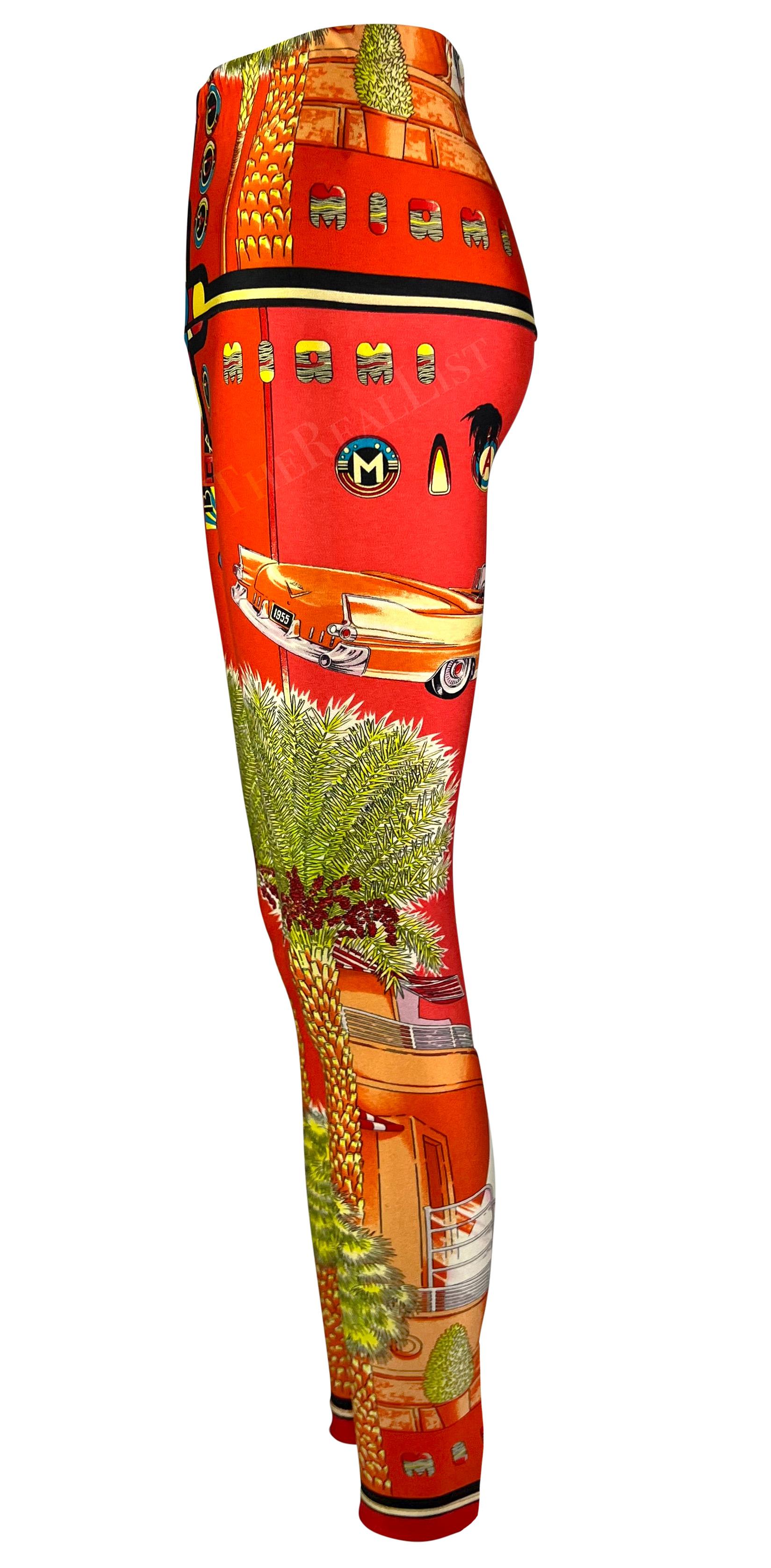 S/S 1993 Gianni Versace South Beach Miami Sunset Orange Red Florida Print Tights For Sale 1