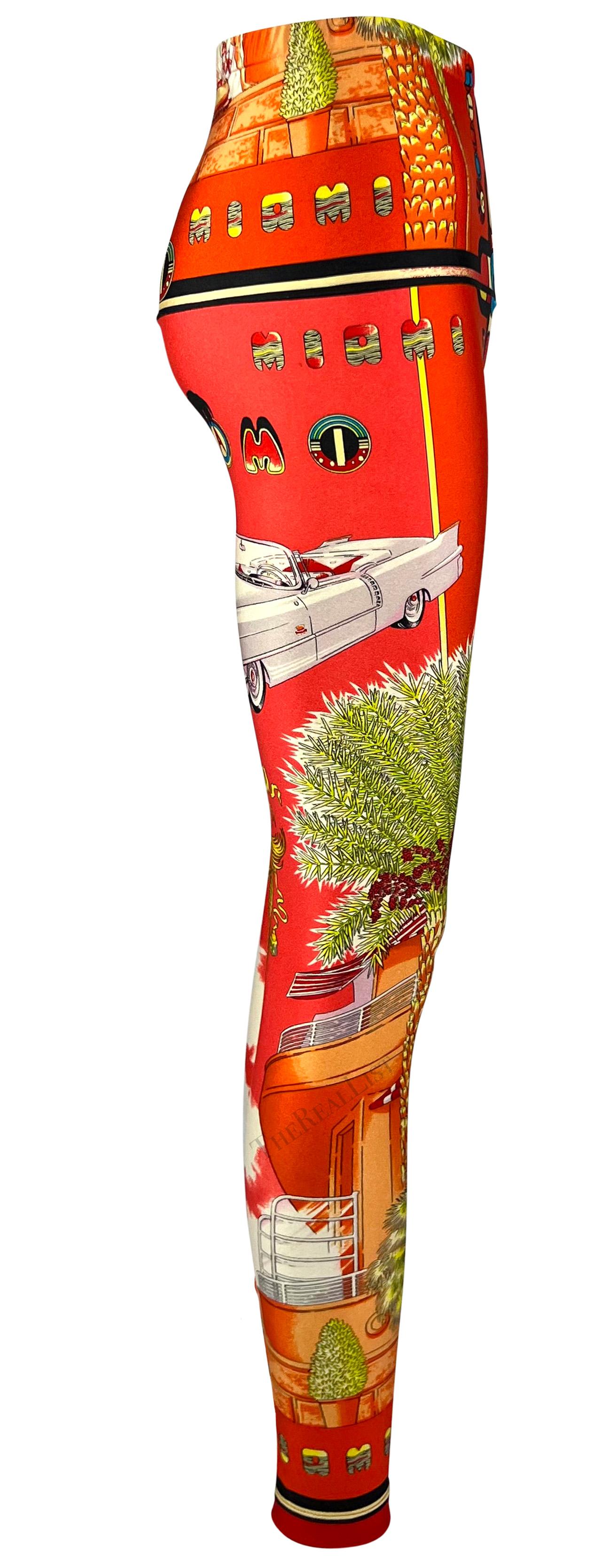 S/S 1993 Gianni Versace South Beach Miami Sunset Orange Red Florida Print Tights For Sale 3