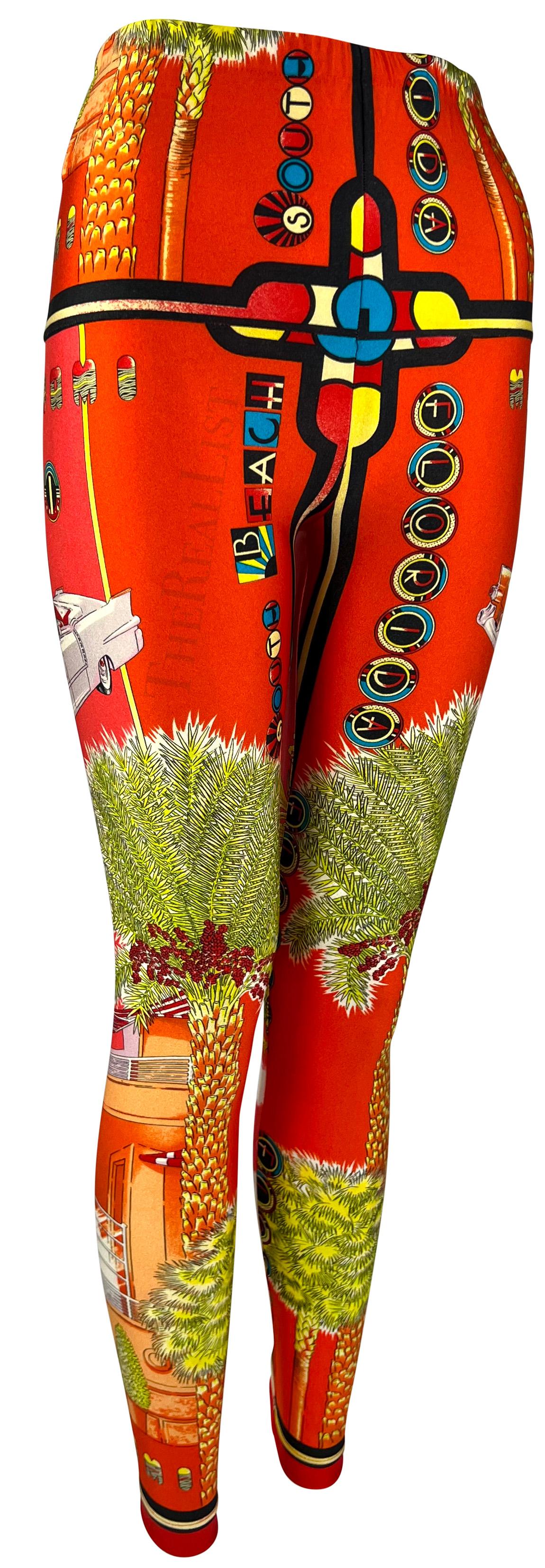 S/S 1993 Gianni Versace South Beach Miami Sunset Orange Red Florida Print Tights For Sale 4