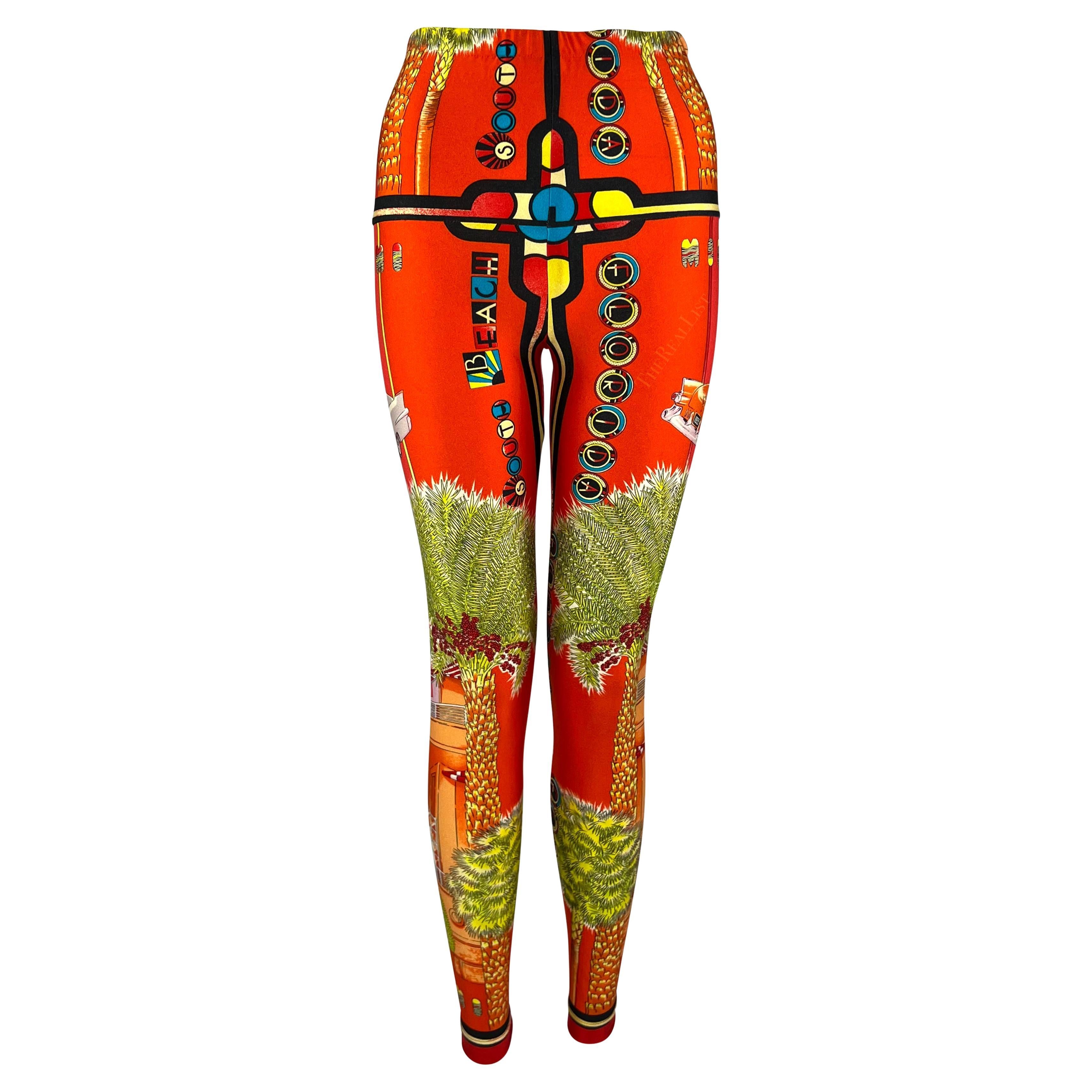 S/S 1993 Gianni Versace South Beach Miami Sunset Orange Red Florida Print Tights