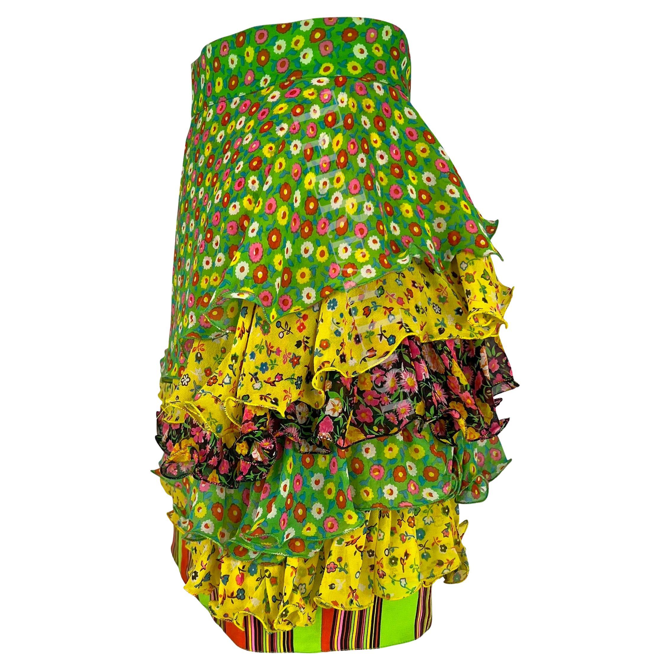 S/S 1993 Gianni Versace Tiered Floral Multicolor Runway Mini Skirt In Excellent Condition For Sale In West Hollywood, CA