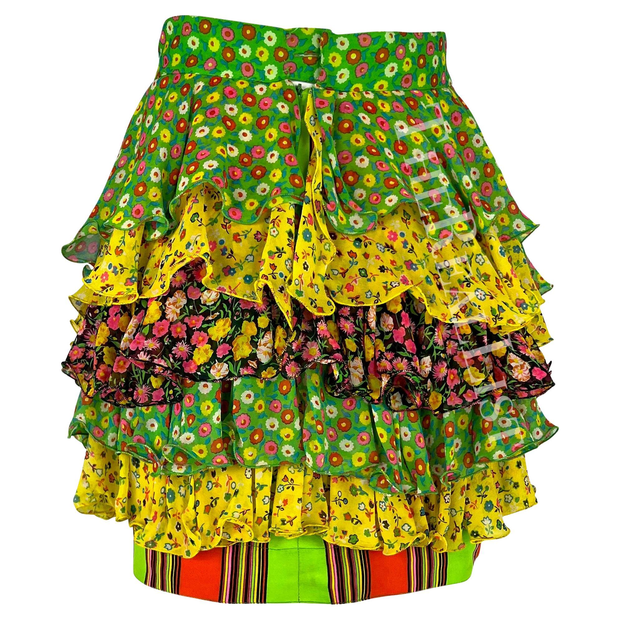 Women's S/S 1993 Gianni Versace Tiered Floral Multicolor Runway Mini Skirt For Sale