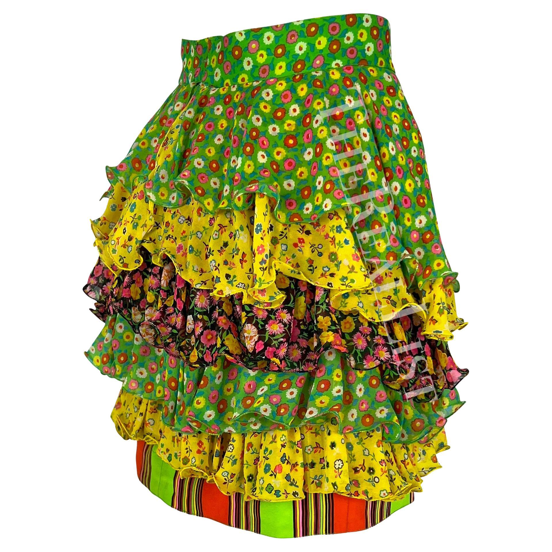 S/S 1993 Gianni Versace Tiered Floral Multicolor Runway Mini Skirt For Sale 1