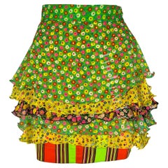 S/S 1993 Gianni Versace Tiered Floral Multicolor Runway Mini Skirt