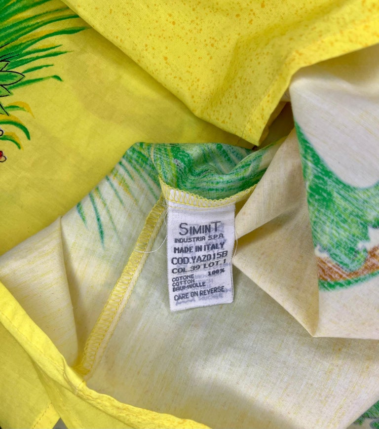 S/S 1993 Gianni Versace Yellow Miami Beach Sun Print Short Sleeve Button Up Top For Sale 5