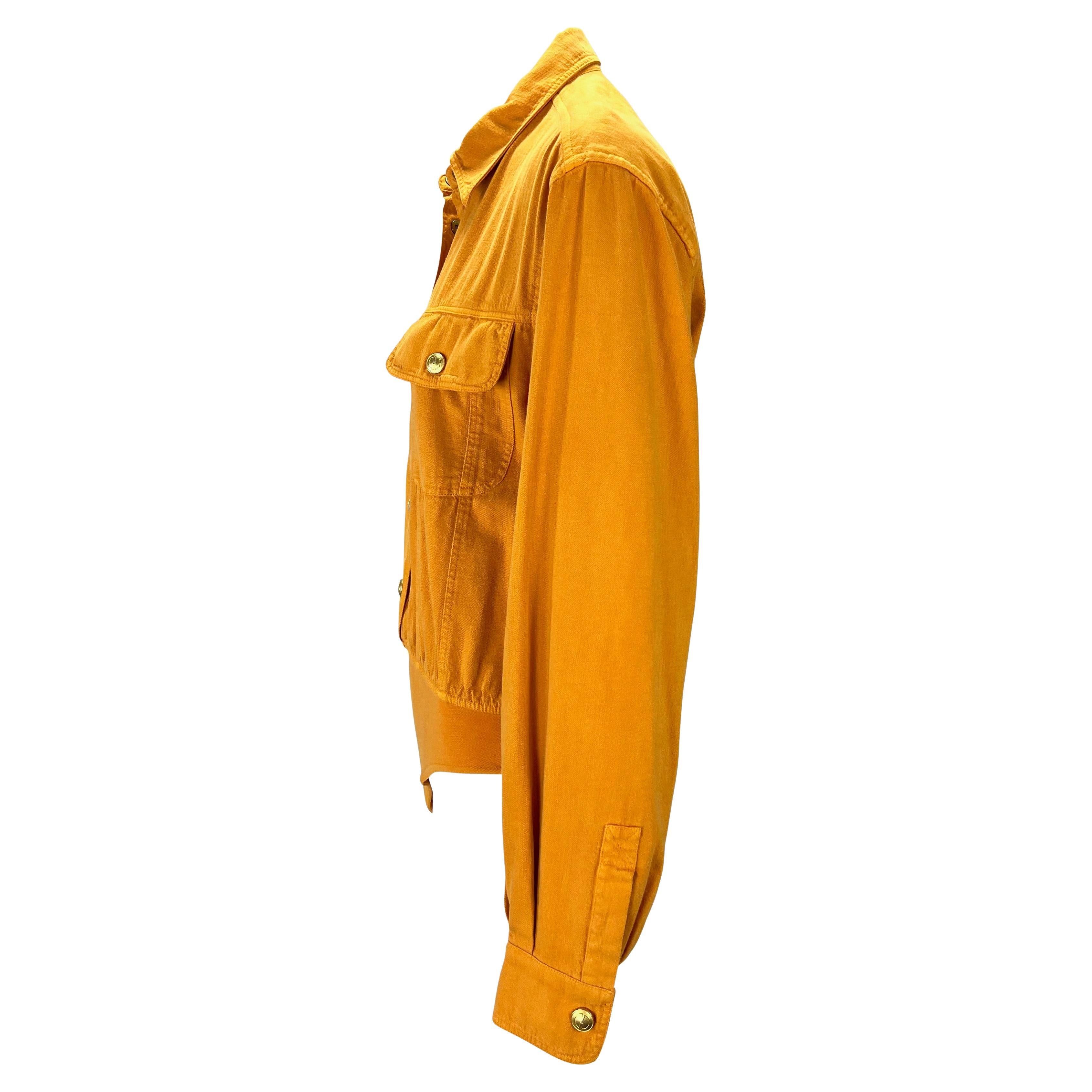 F/S 1993 Gucci Gold GG Snap Pocket Orange Baumwolle Twill Leotard Top mit Schnapptasche im Zustand „Gut“ im Angebot in West Hollywood, CA