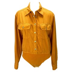 Retro S/S 1993 Gucci Gold GG Snap Pocket Orange Cotton Twill Leotard Top