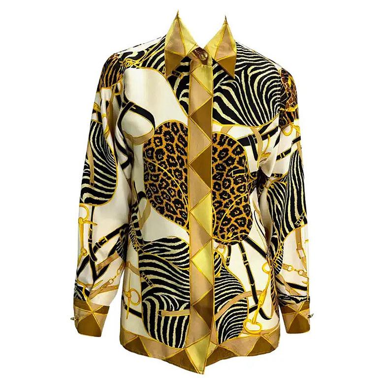 S/S 1993 Gucci Runway Camisa de seda con cuello y logo GG Button Down