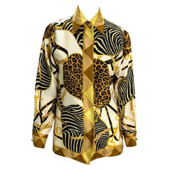 S/S 1993 Gucci Runway Animal Print Silk Collared GG Logo Button Down Shirt