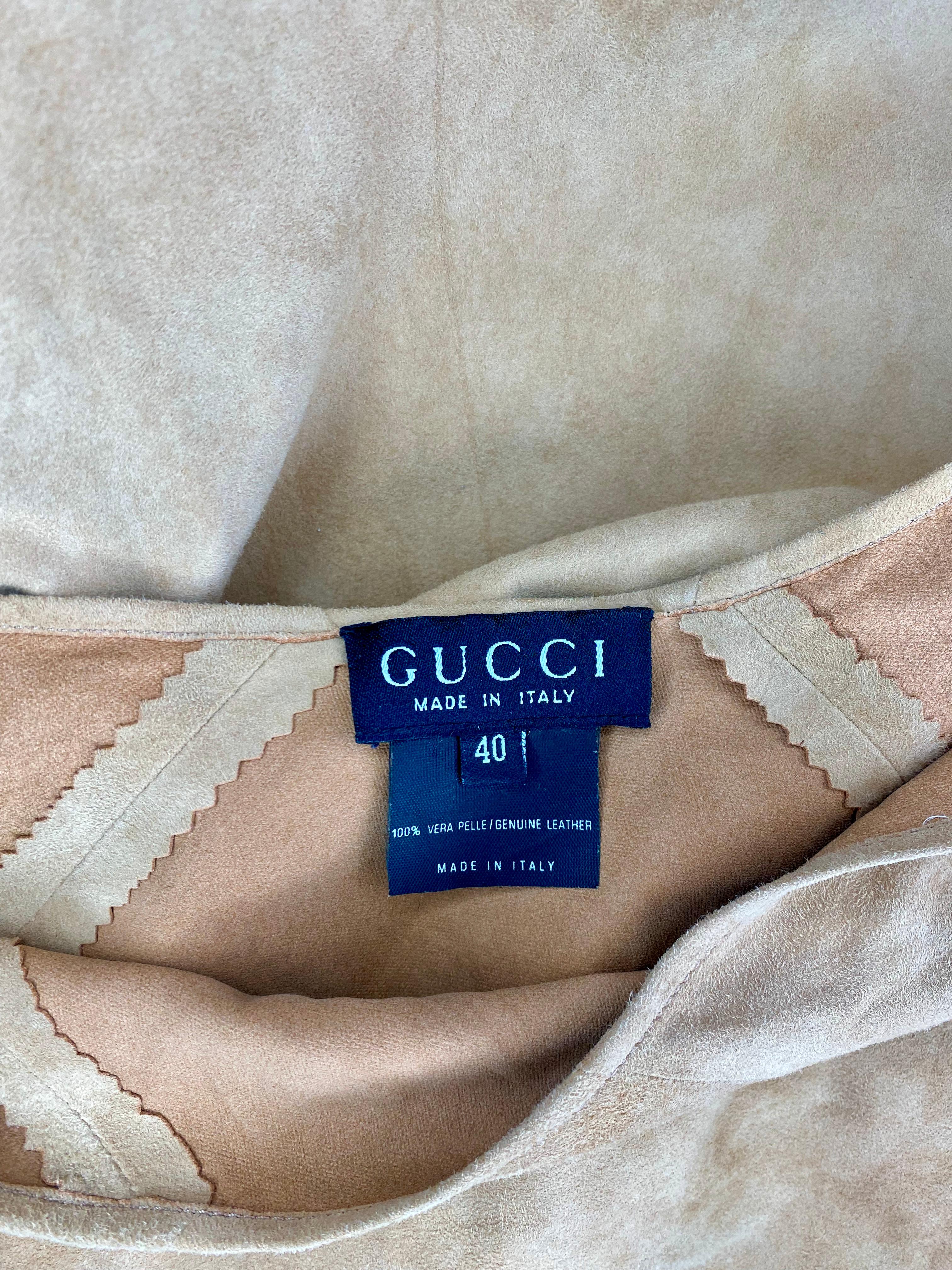 S/S 1993 Gucci Runway Beige Suede Tassel Fringe Wrap Pareo Skirt 6