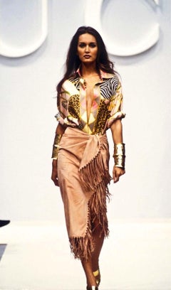 S/S 1993 Gucci Runway Beige Suede Tassel Fringe Wrap Pareo Skirt